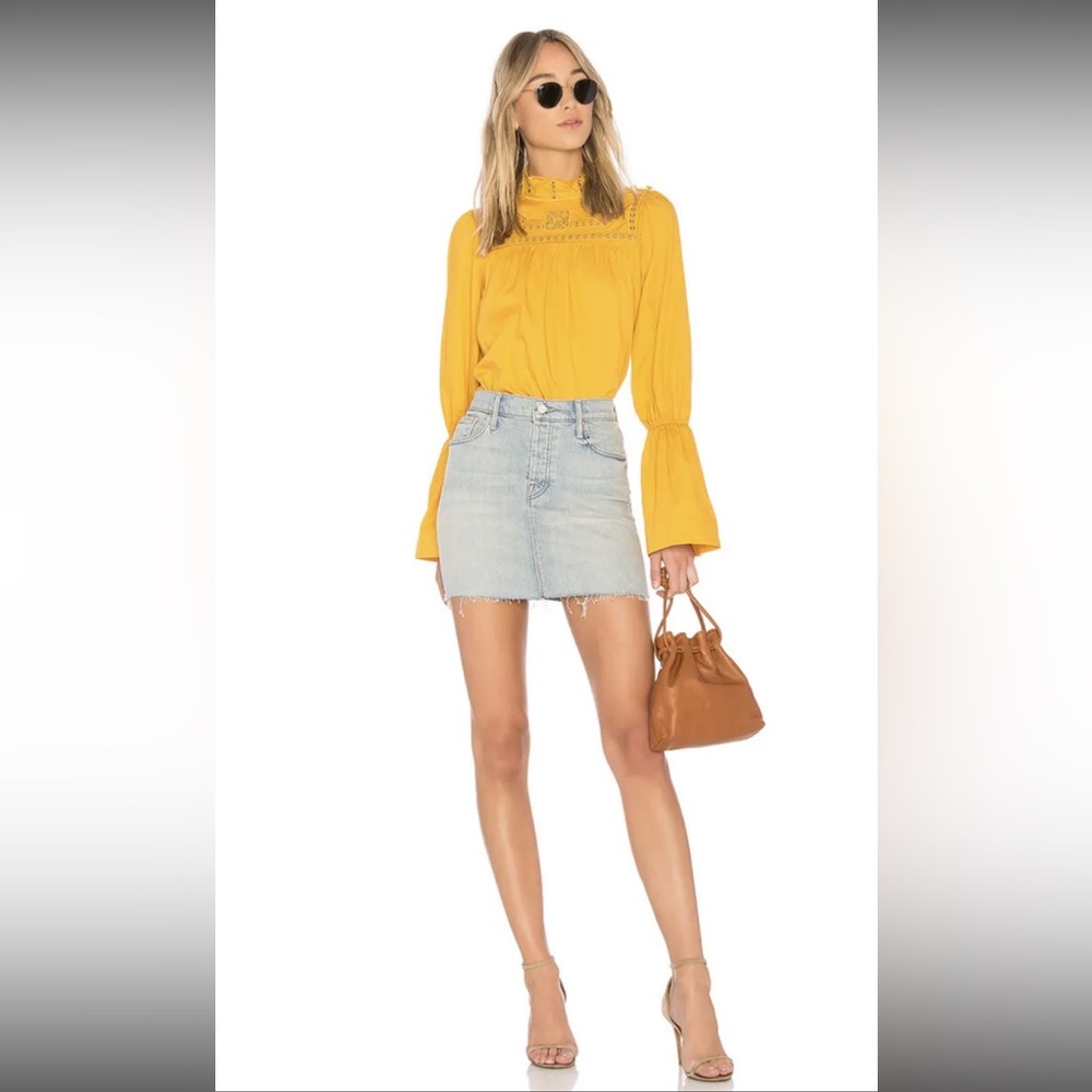 Free people Boho another eternity top Bell Sleeve High Neck Eyelet XS Marigold